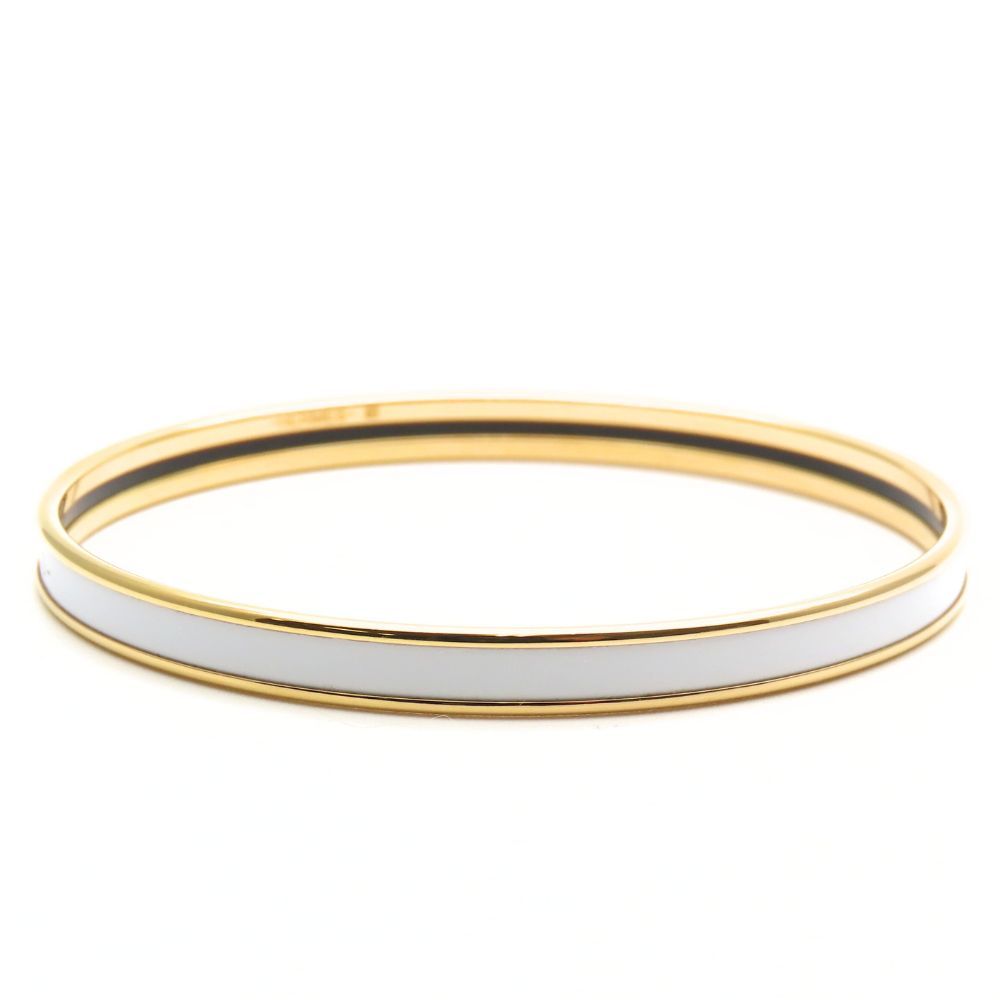 HERMEエルメス エナメルブレスレット ユニ バングルGPメッキ ゴールド 中古】 エルメス ブレスレット ユニ メタル エナメル ホワイト