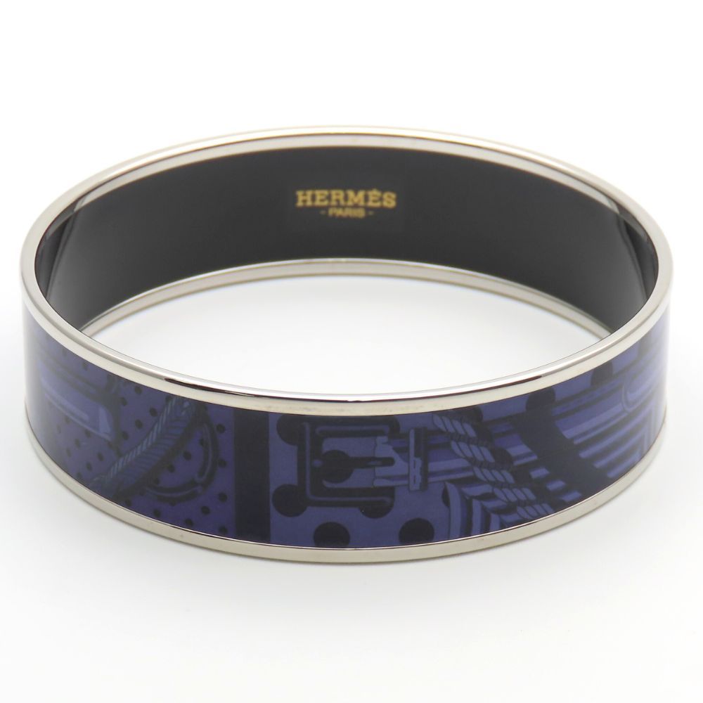 超美品　HERMES レザーメタルバングル パープル 中古】 エルメス バングル エマイユGM メタル エナメル パープル系