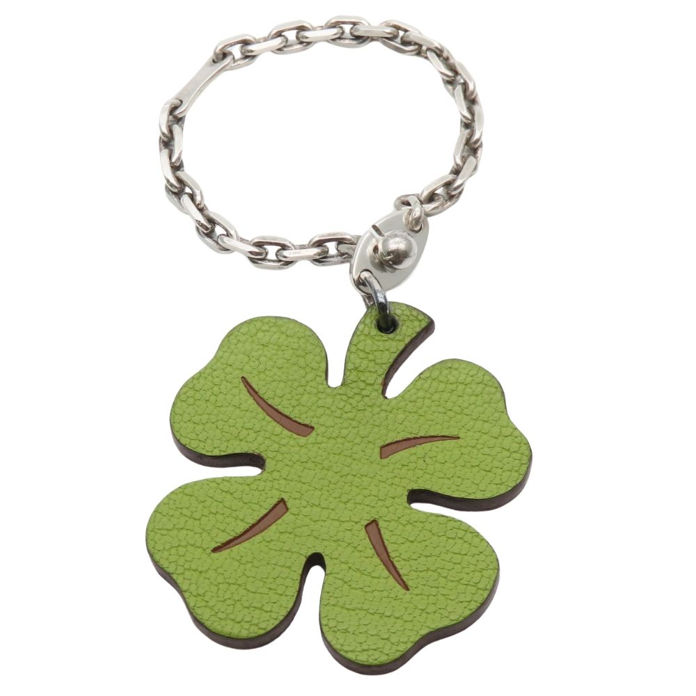 エルメス バッグチャーム クローバー レザー シルバー925 グリーン オレンジ 小物 キーホルダー レディース 女性 HERMES