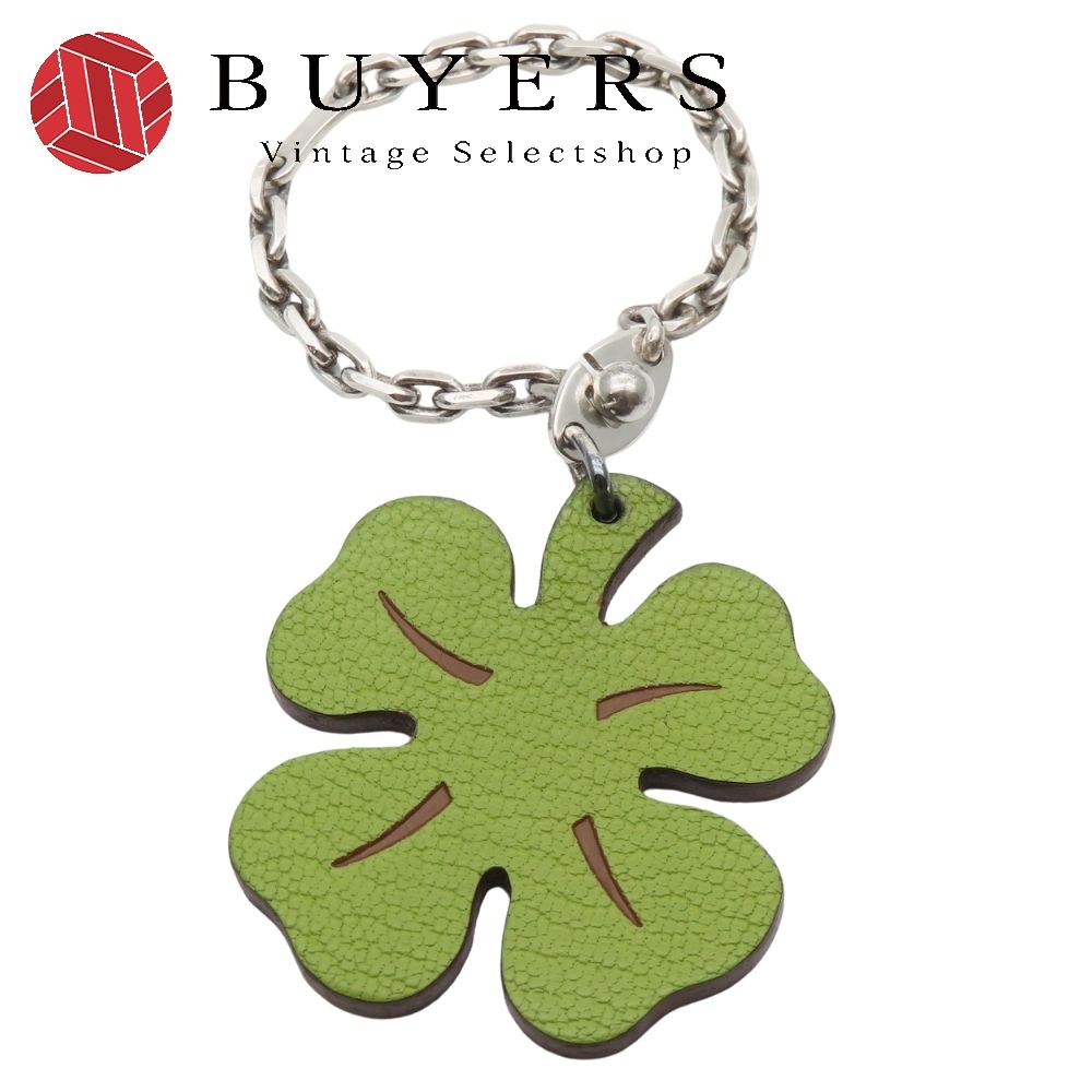 エルメス バッグチャーム クローバー レザー シルバー925 グリーン オレンジ 小物 キーホルダー レディース 女性 HERMES