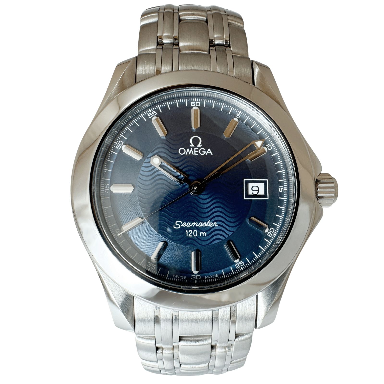 OMEGA オメガ シーマスター 120 M 2511 81 メンズ 腕時計 クオーツ ブルー文字盤 外装仕上げ Aランク