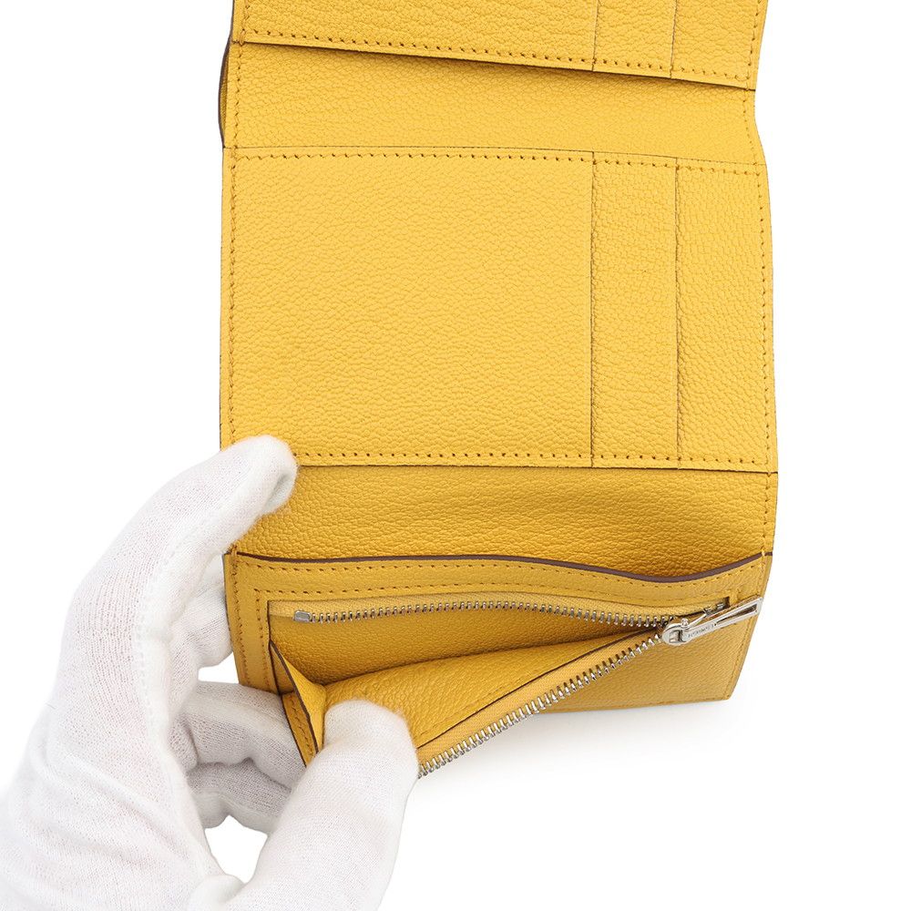  エルメス 三つ折り財布 ベアンコンビネ ジョーヌアンブル シルバー金具 シェブルミゾル W刻印 HERMES 財布 三つ折り財布 折り財布