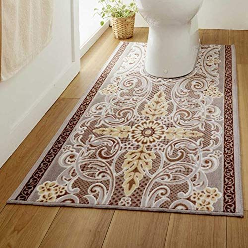 San-Luna トイレマット 洗える ロング 65 cm × 130 モダンオーナメント 日本製 抗菌 防臭 吸水 速乾 耳長 滑り止め ずれ防止 長方形 ブラウン