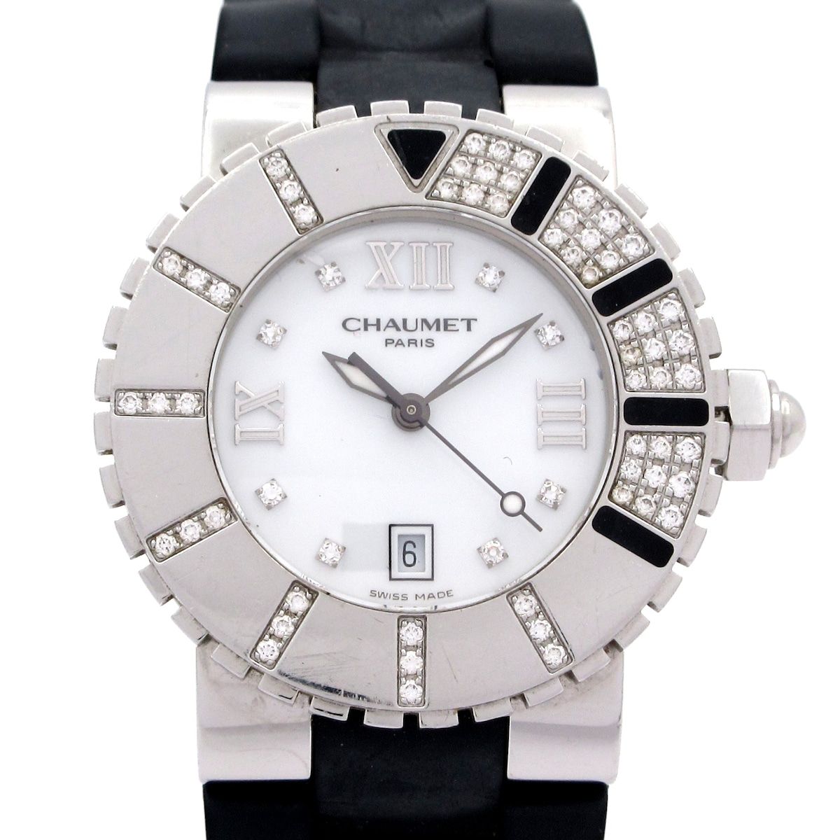 CHAUMET ショーメ 腕時計 クラスワン W 17228 レディース SS 8 Pダイヤインデックス ダイヤベゼル ラバーベルト 白
