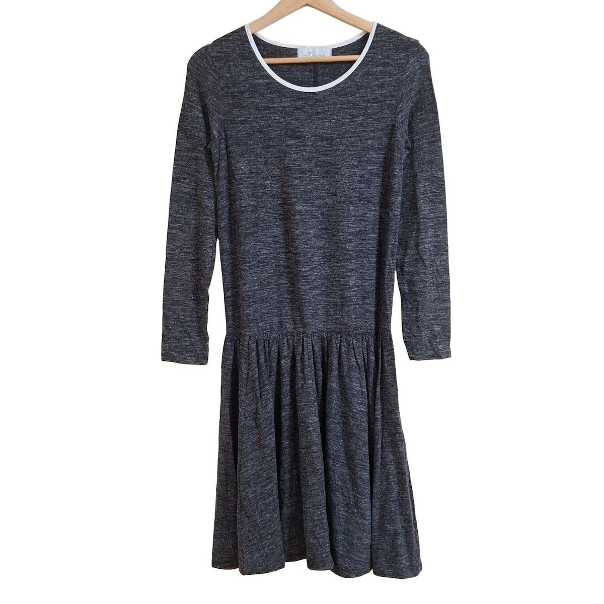 イントレンド マックスマーラアウトレット ワンピース サイズS レディース ダークグレー 白 クルーネック 長袖 ひざ丈 ニット