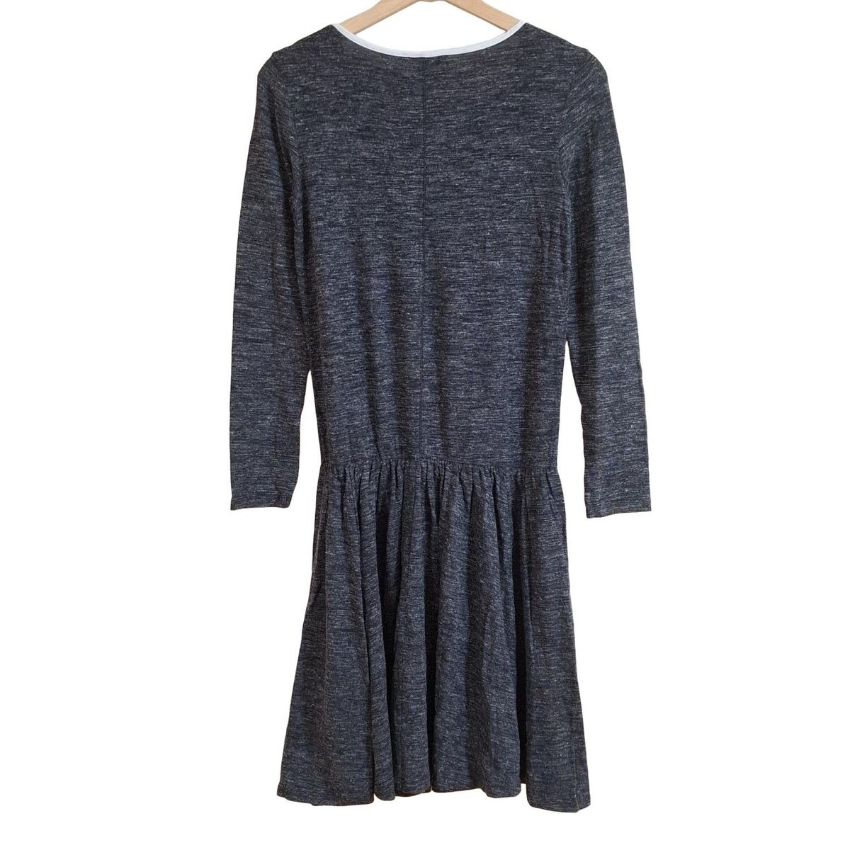 イントレンド マックスマーラアウトレット ワンピース サイズS レディース - ダークグレー×白 クルーネック 長袖 ひざ丈 ニット