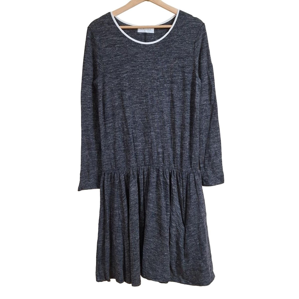 イントレンド マックスマーラアウトレット ワンピース サイズL レディース - ダークグレー×白 クルーネック|長袖|ひざ丈|ニット