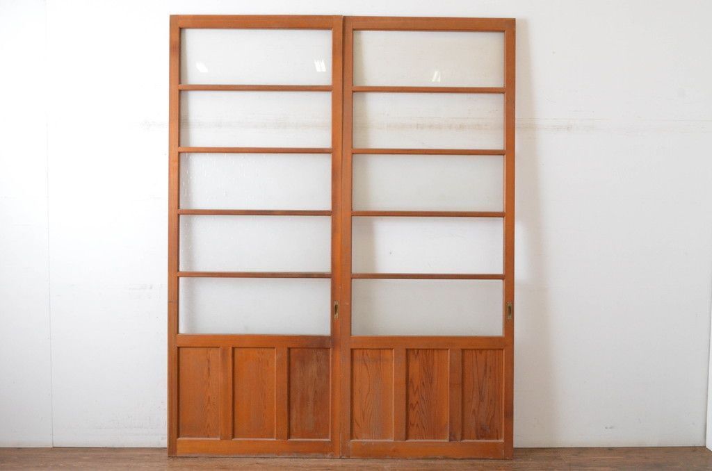 現状販売 横桟ガラス引き戸 セット アンティーク建具 特大 サイズ 高さ230 レトロ ガラス戸 4～7営業日前後で発送 修理加工希望の方3ヶ月程で発送 R-065057