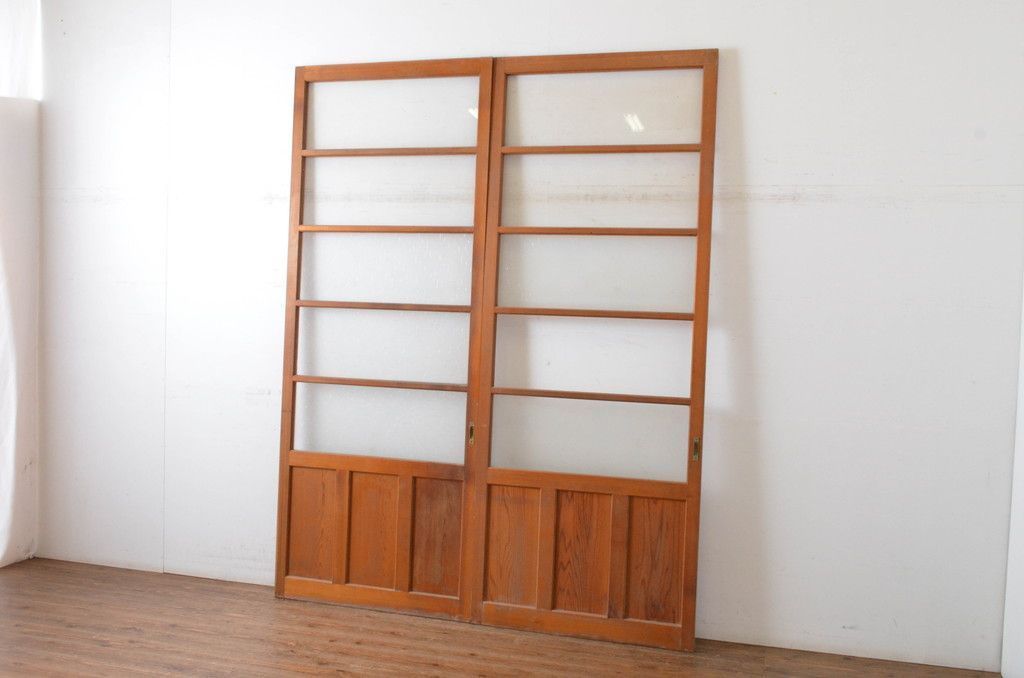 現状販売 横桟ガラス引き戸 セット アンティーク建具 特大 サイズ 高さ230 レトロ ガラス戸 4～7営業日前後で発送 修理加工希望の方3ヶ月程で発送 R 065057