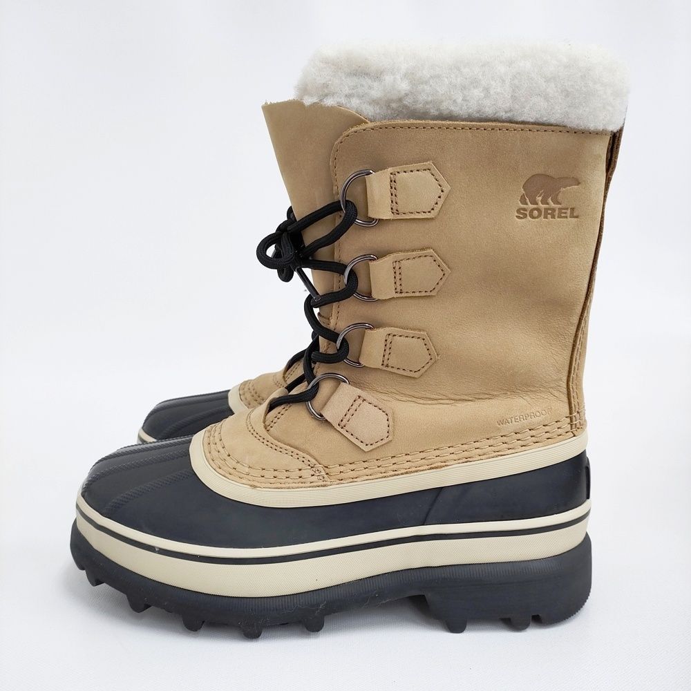 SOREL CARIBOU WP Buff カリブーウォータープルーフ スノーブーツ 24 cm 定価24200円 ベージュ ブラック レディース ソレル 5-1128 T