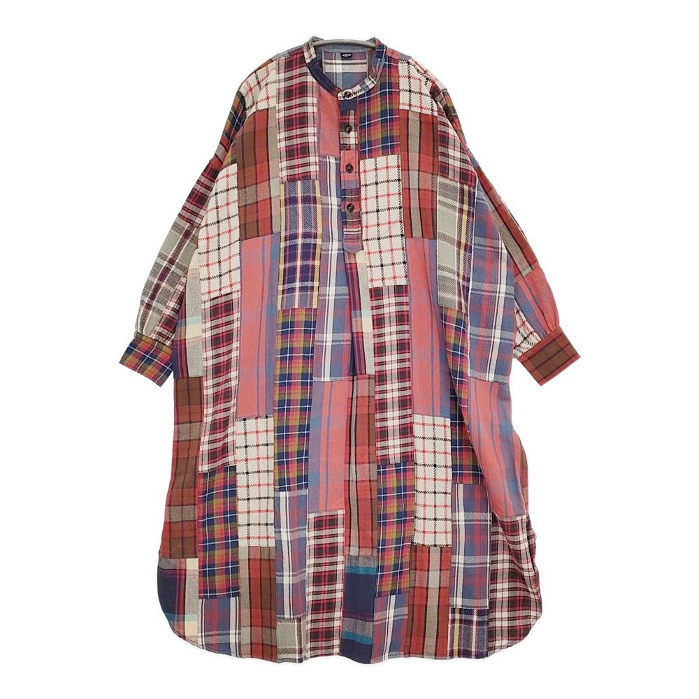 45 R rpm インドネルパッチワークのビッグシャツドレス 定価110000円 ワンピース レッド ネイビー レディース フォーティーファイブアールピーエム 5-1128 T
