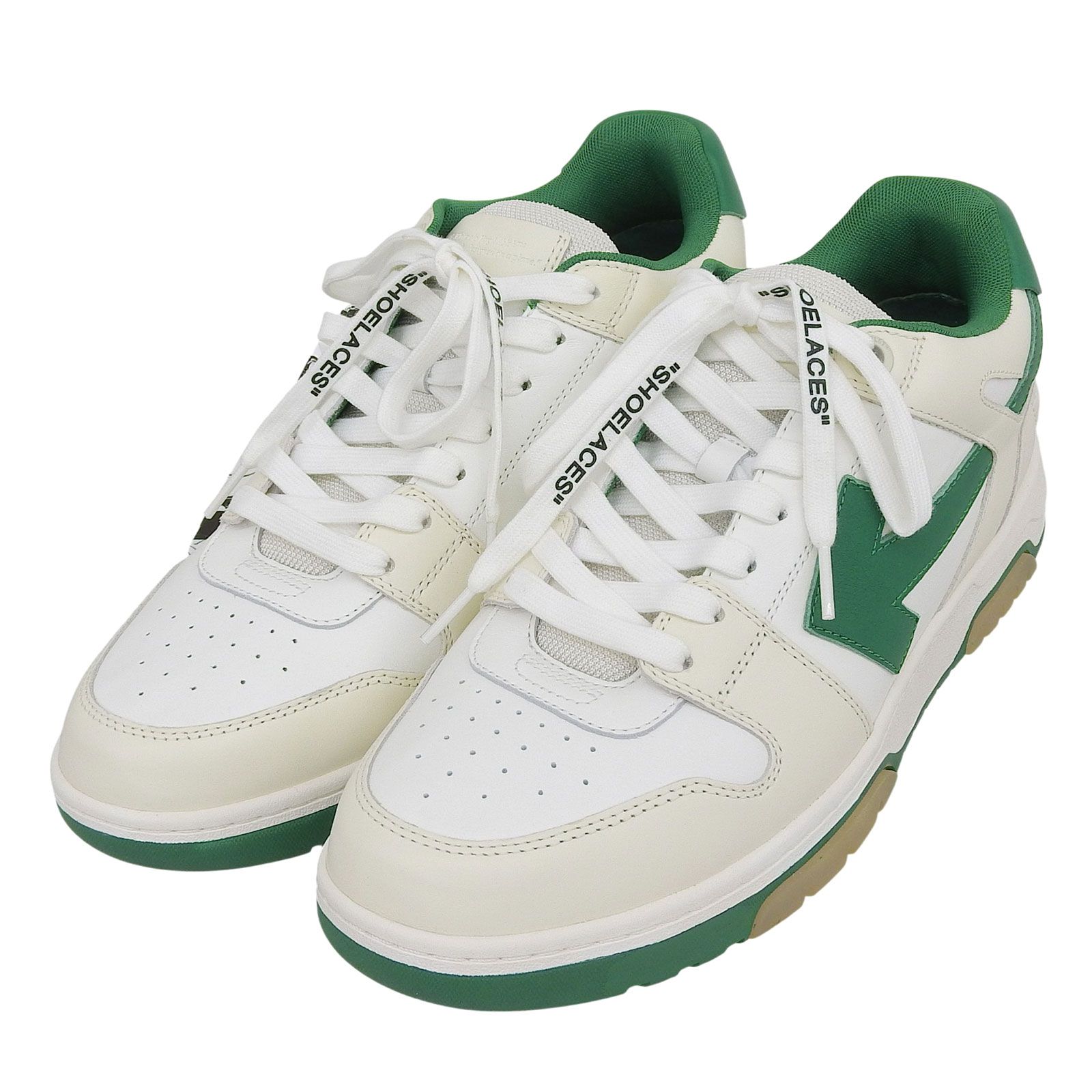 未使用品▲OFF-WHITE オフホワイト OMIA189F20 OUT OF OFFICE レザー ローカットスニーカー ホワイト グリーン 45 保存袋付き メンズ 未使用品△OFF-WHITE オフホワイト OMIA189F20 OUT OF OFFICE レザー