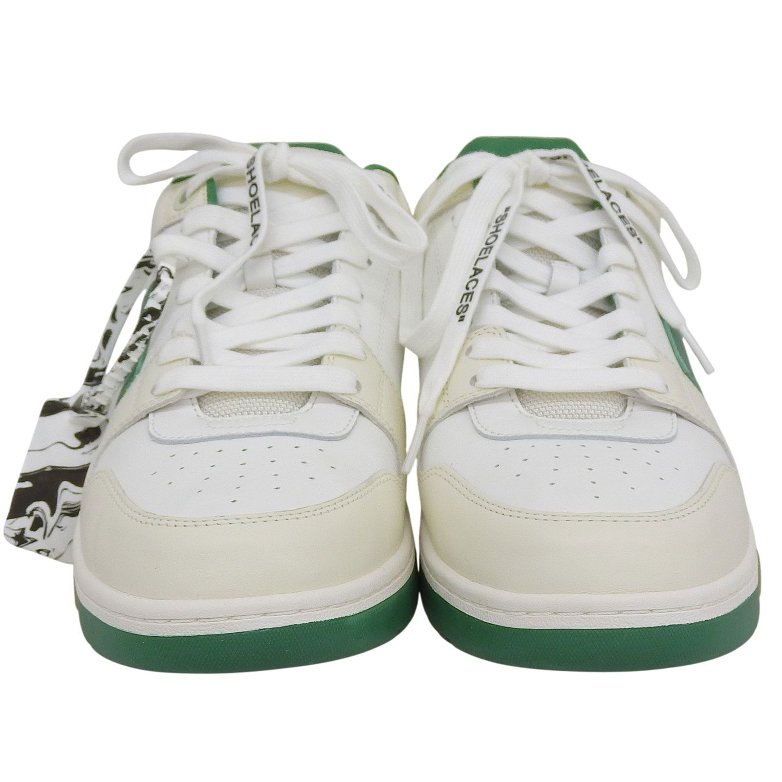 未使用品▲OFF-WHITE オフホワイト OMIA189F20 OUT OF OFFICE レザー ローカットスニーカー ホワイト グリーン 45 保存袋付き メンズ 未使用品△OFF-WHITE オフホワイト OMIA189F20 OUT OF OFFICE レザー