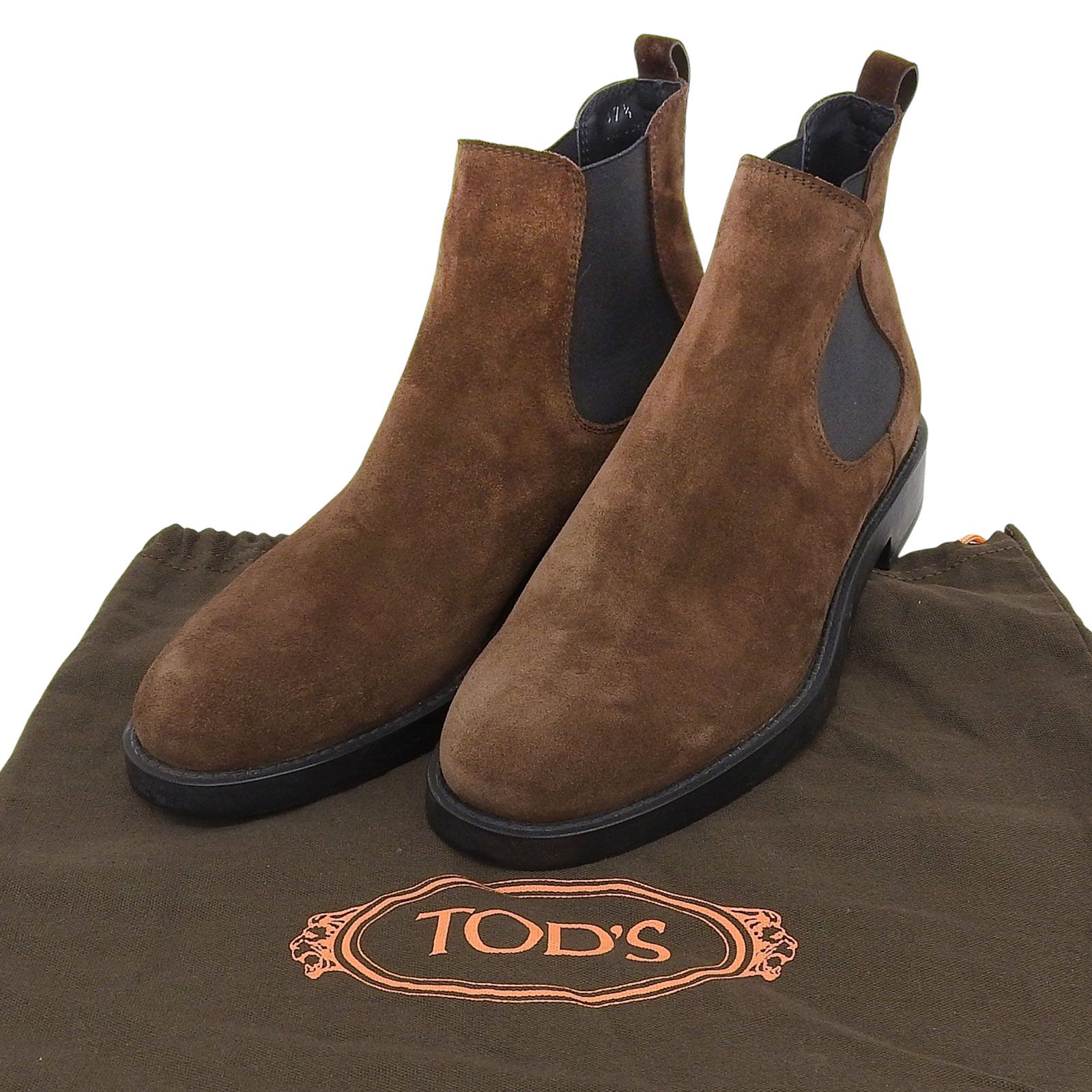 TOD’S トッズ ロゴ入り スウェードレザー サイドゴアブーツ ショートブーツ ブラウン 37.5 保存袋付き イタリア製 レディース