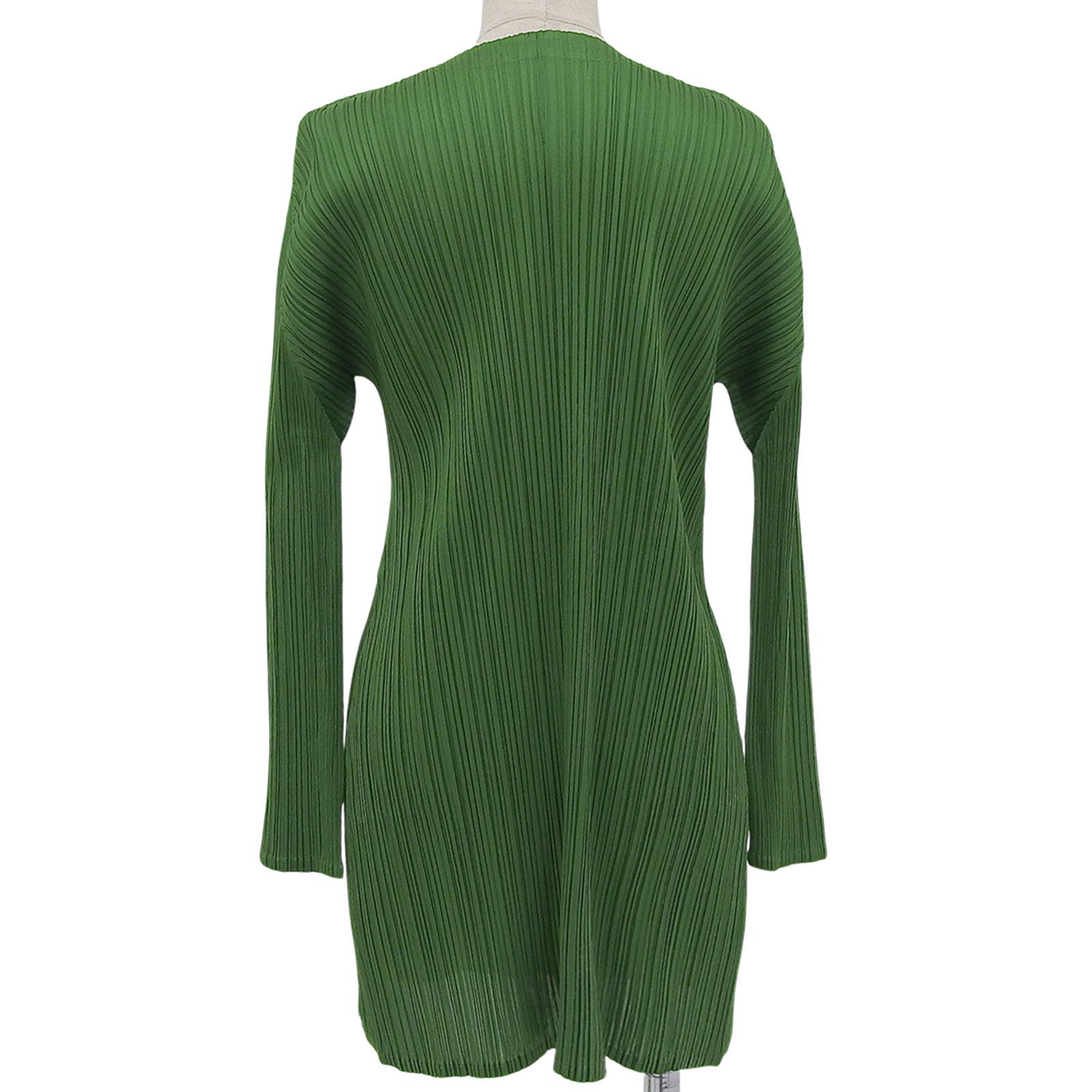 極美品✨PLEATS PLEASE グリーン　プリーツ　長袖　Vネック Lサイズ 極美品△PLEATS PLEASE プリーツプリーズ イッセイミヤケ PP13-JA101