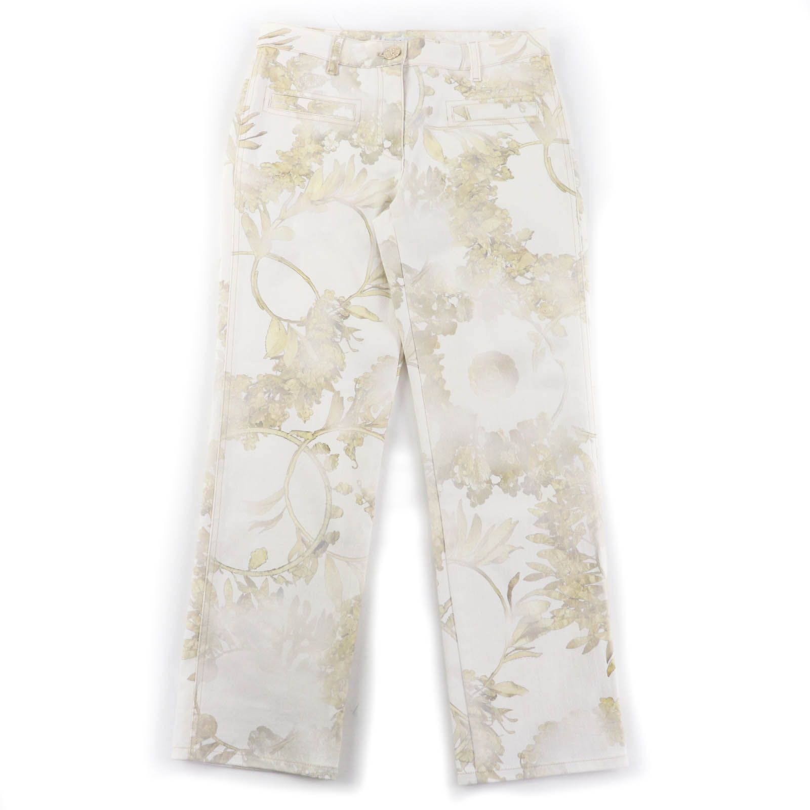 CHANEL シャネル コットン ボタニカルプリント ココマークボタン パンツ アイボリー 38 イタリア製 レディース