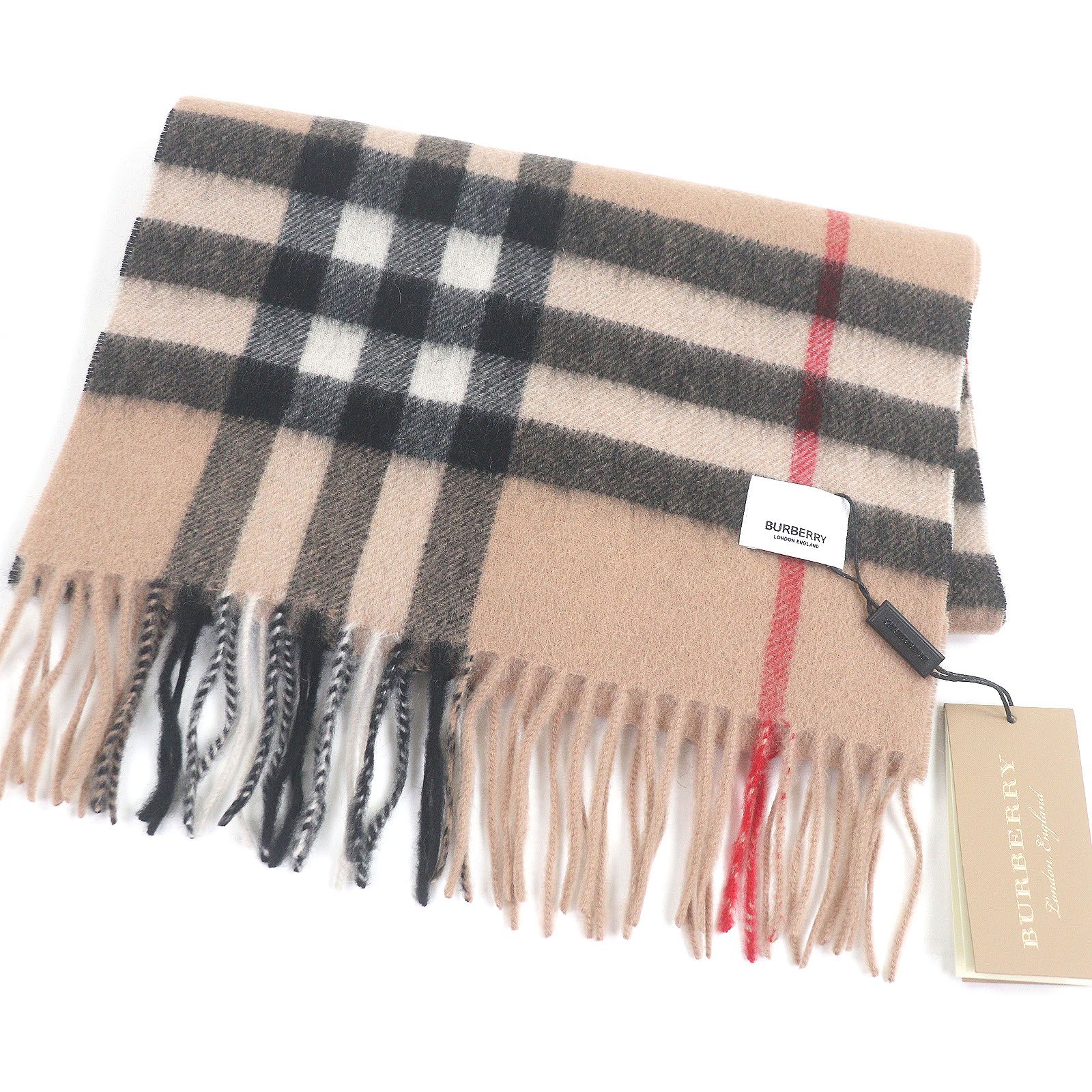 ♥品□ バーバリー 3929522 カシミヤ100％ ノバチェック フリンジマフラー ショール ブラウン き 英国製 メンズ