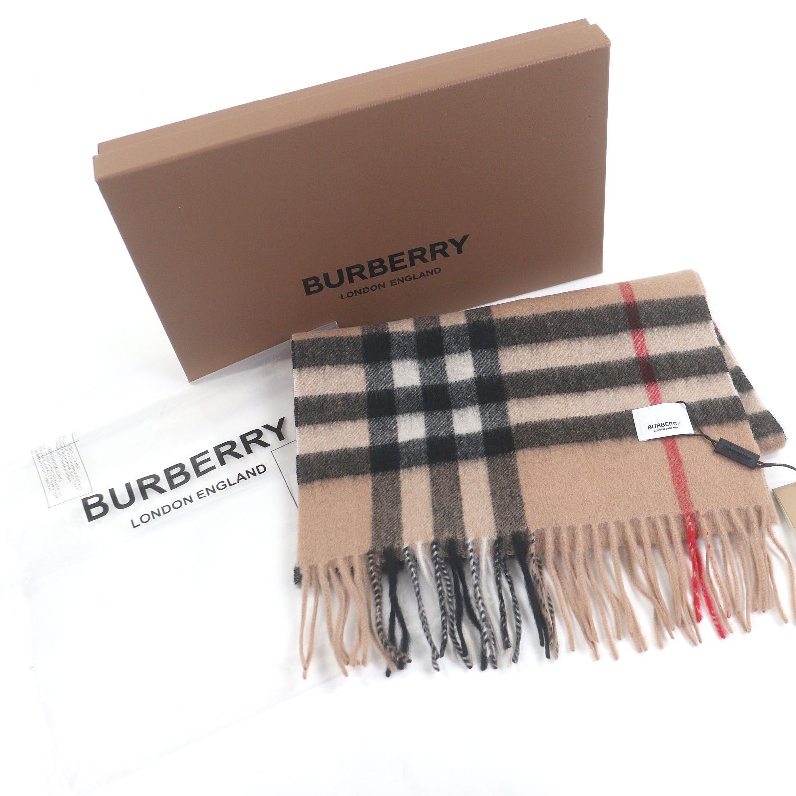 バーバリー 3929522 カシミヤ100％ ノバチェック フリンジマフラー ショール ブラウン き 英国製 メンズ