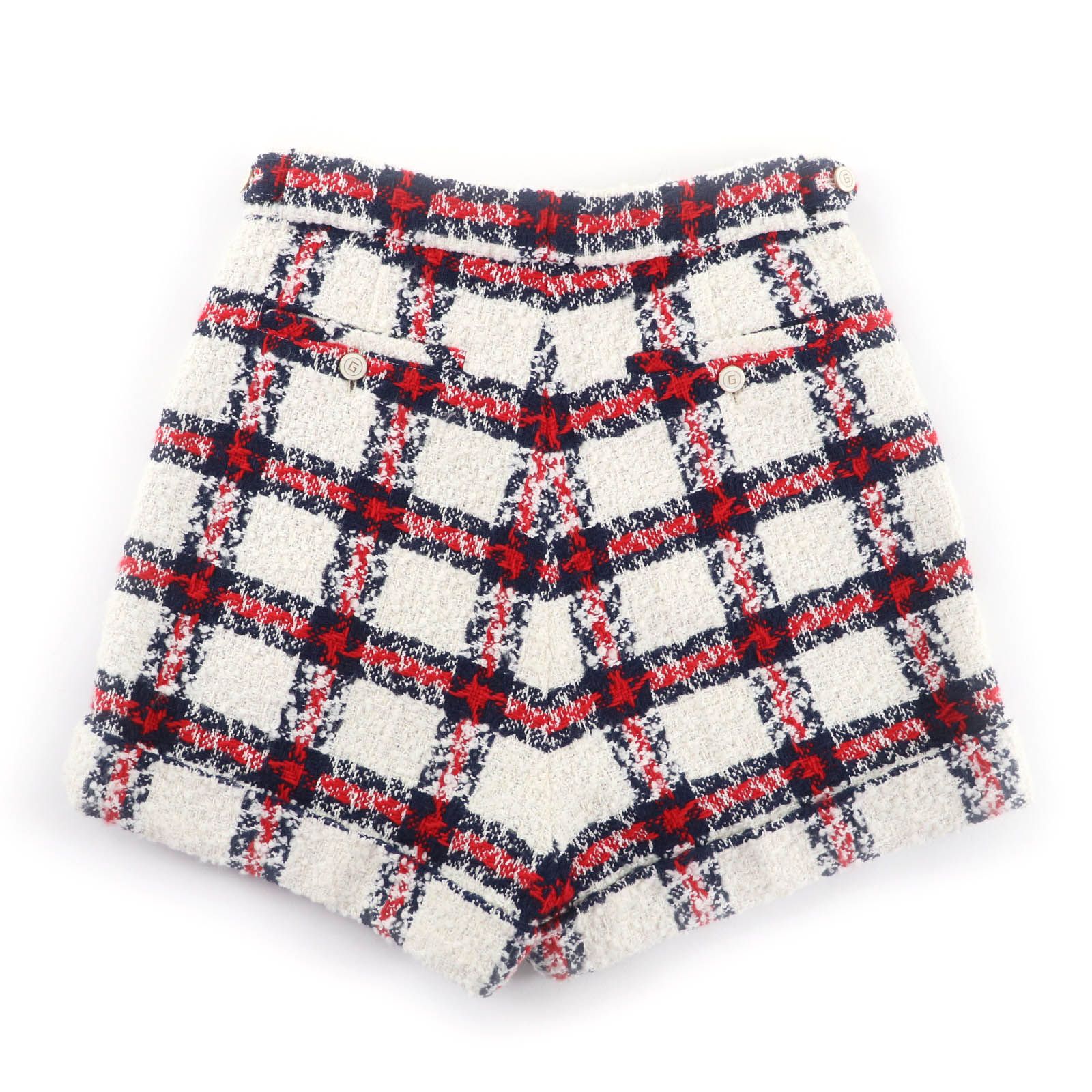 GUCCI グッチ 657877 ウール混 ロゴボタン付 チェック柄 ツイード ショートパンツ マルチ 38 イタリア製 レディース