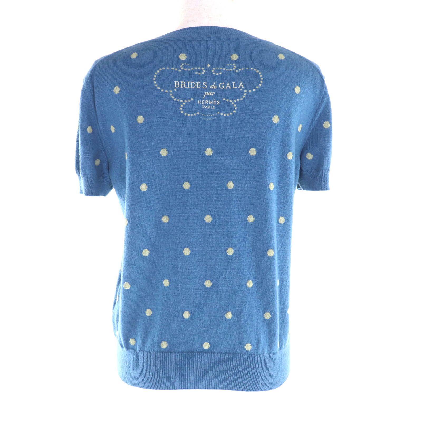 HERMES ブルー　半袖でサマーニット　トップス　エルメス 極美品☆HERMES エルメス 23SS 3E2623D8 カシミヤ混 BRIDES de GALA
