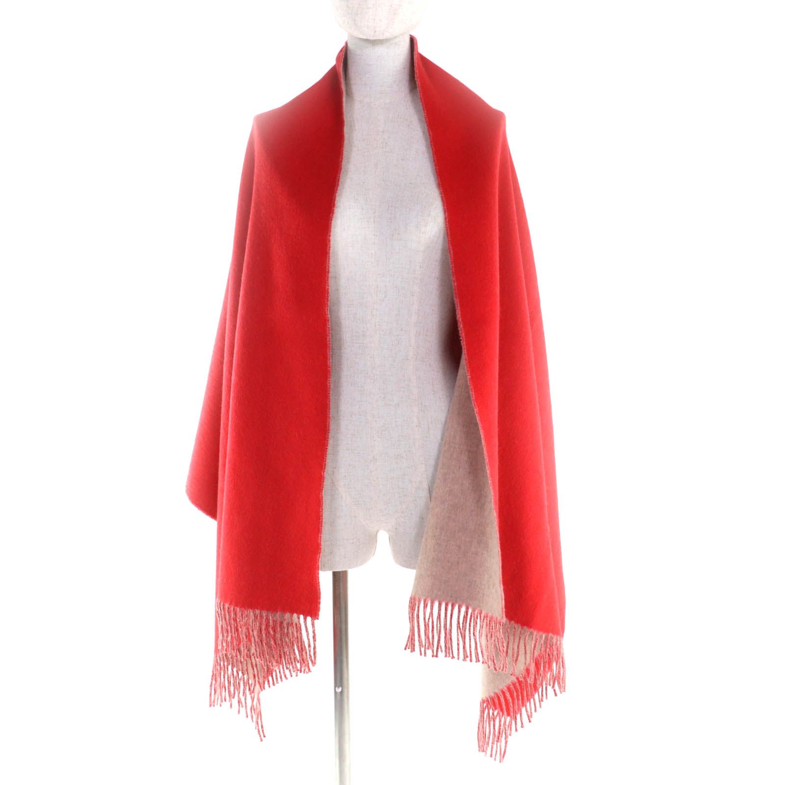 美品✨HERMES エルメス　大判ストール　ブランケット　赤色　カシミヤ 極美品☆HERMES エルメス 24AW H259130S カシミヤ100％ ロゴ刺繍入り