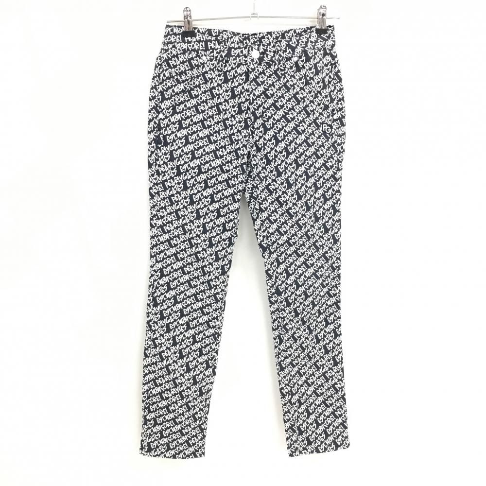 パーリーゲイツ パンツ ネイビー×白 ロゴ総柄 裏地付 秋冬 ストレッチ