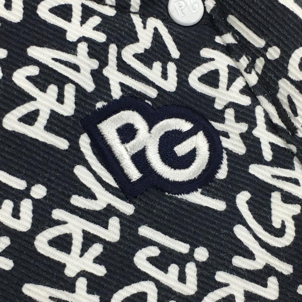 パーリーゲイツ パンツ ネイビー×白 ロゴ総柄 裏地付 秋冬 ストレッチ