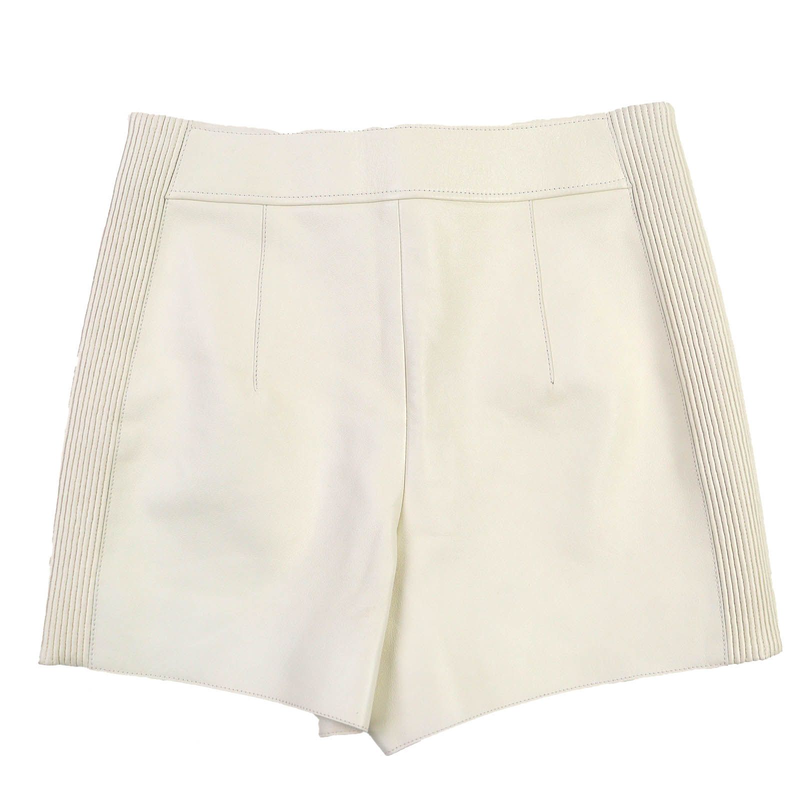 HERMES エルメス フロントジップ ラムレザー キュロットパンツ ショートパンツ アイボリー 36 フランス製 レディース