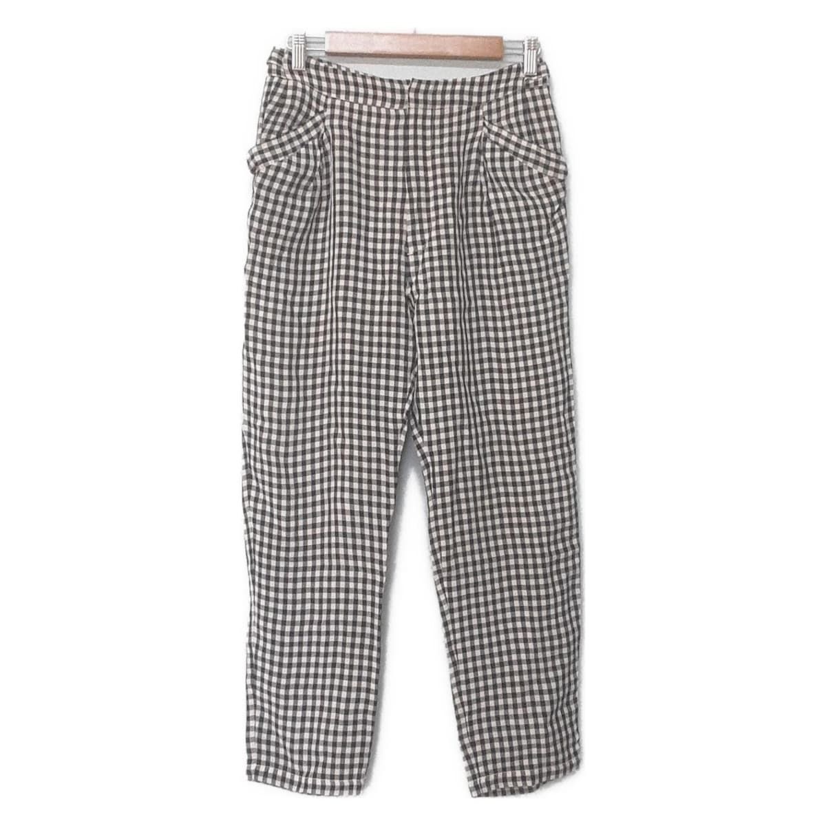 TICCA ティッカ パンツ サイズ2 M レディース ベージュ 黒 フルレングス チェック柄