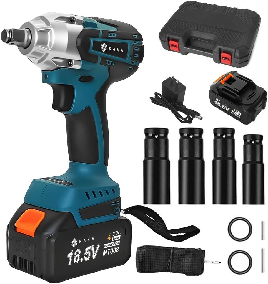 2025 KAKA インパクトレンチ 電動インパクトレンチ 充電式 18 5 V 3 0 Ahバッテリー コードレス 無断変速 自動停止モード タイヤ交換 インパクト 正逆切替 最大トルク550 N m ブラシレスモーター LEDライト付き 充電式イン