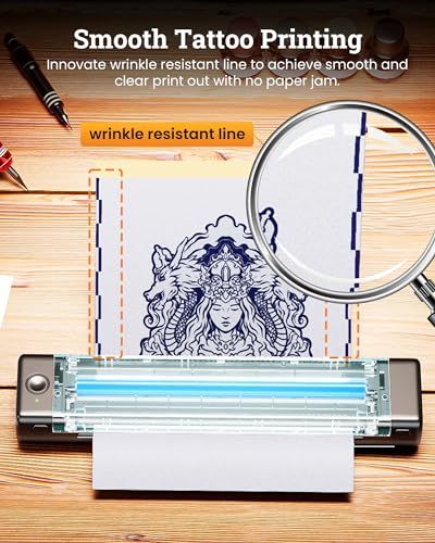 Itariワイヤレスタトゥートランスファーステンシルプリンター の無料転写紙付きのサーマルコピーマシン タトゥーアーティスト向けのタトゥープリンターキット スマートフォンとPCに対応 ブラック