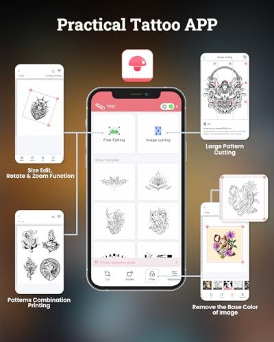 Itariワイヤレスタトゥートランスファーステンシルプリンター の無料転写紙付きのサーマルコピーマシン タトゥーアーティスト向けのタトゥープリンターキット スマートフォンとPCに対応 ブラック