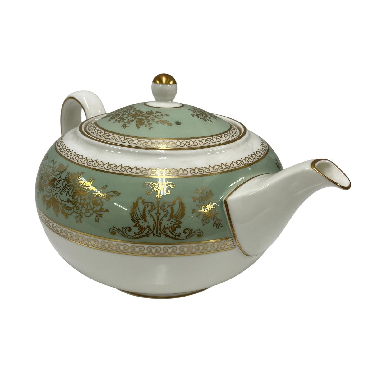 ウェッジウッド コロンビア パウダー グリーン ティーポット R 4409 イングランド製 金彩 英国製 洋食器