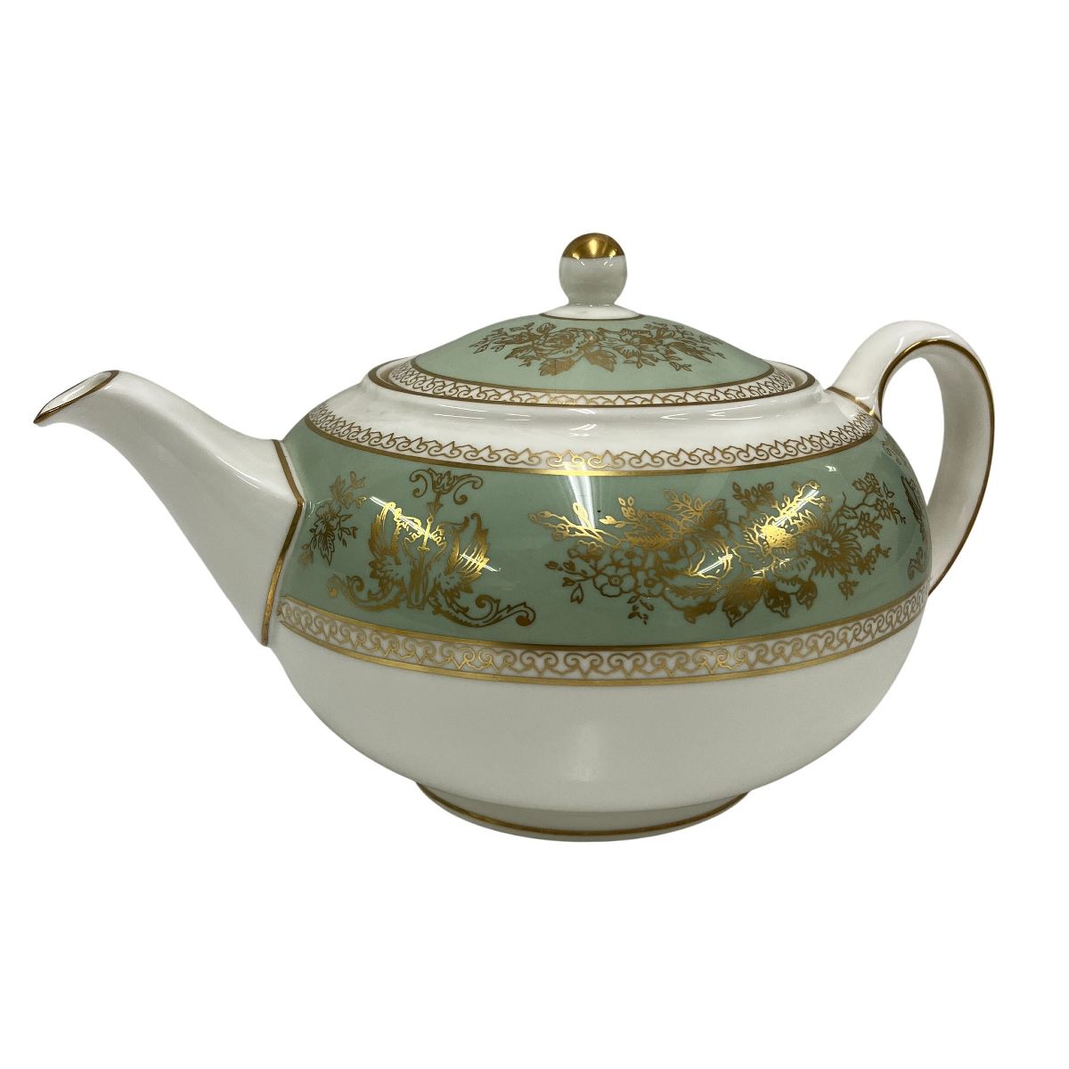 ウェッジウッド コロンビア パウダー グリーン ティーポット R 4409 イングランド製 金彩 英国製 洋食器