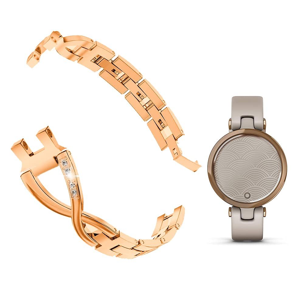 C 2 D JOY ステンレススチールストラップ Garmin Lilyスマートウォッチ対応 女性用交換用バンド ジュエリーブレスレット ドレッシーリストバンド ローズゴールド Lily 14 F style 5 1 7
