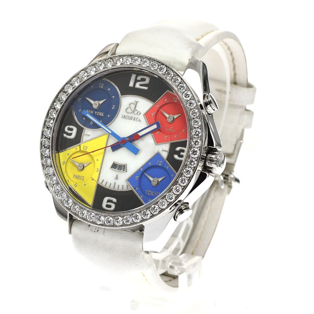 ベルト ジェイコブ JACOB-CO 5タイムゾーン ダイヤベゼル デイト クォーツ メンズ_922586