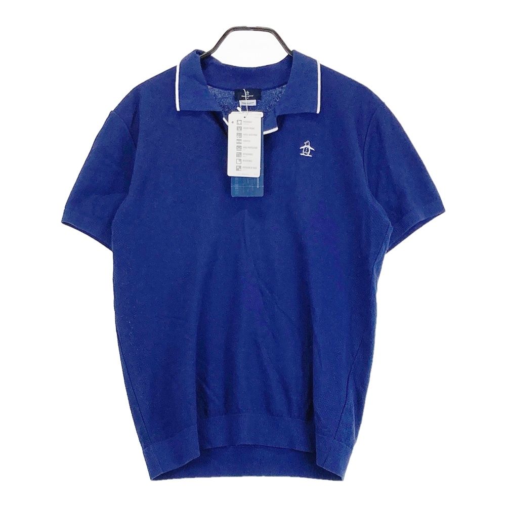 サイズ M MUNSING WEAR マンシングウェア メッシュ半袖 スキッパーポロシャツ ネイビー系 ゴルフウェア メンズ ストスト