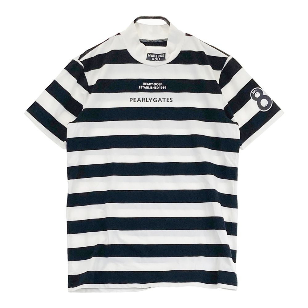 PEARLY GATES パーリーゲイツ　ロゴボーダー　モックネック　半袖シャツ サイズ：4 PEARLY GATES パーリーゲイツ モックネック 半袖Tシャツ
