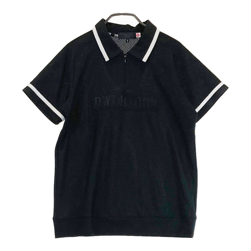 サイズ 3 DANCE WITH DRAGON ダンスウィズドラゴン 半袖ハーフジップポロシャツ メッシュ ブラック系 ゴルフウェア レディース ストスト