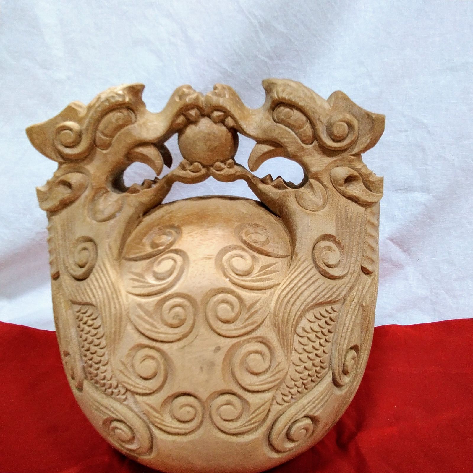 木製上刻 木魚 7寸 大き目仏壇|寺院用木魚Q 905