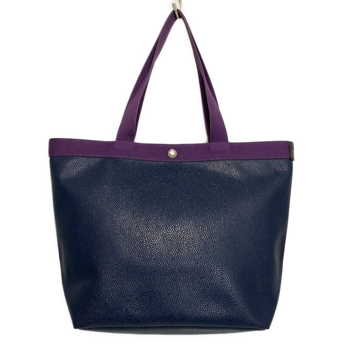 Herve Chapelier エルベシャプリエ トートバッグ コーテッドキャンバススクエアトートA 4 ML ネイビー×パープル GPライン