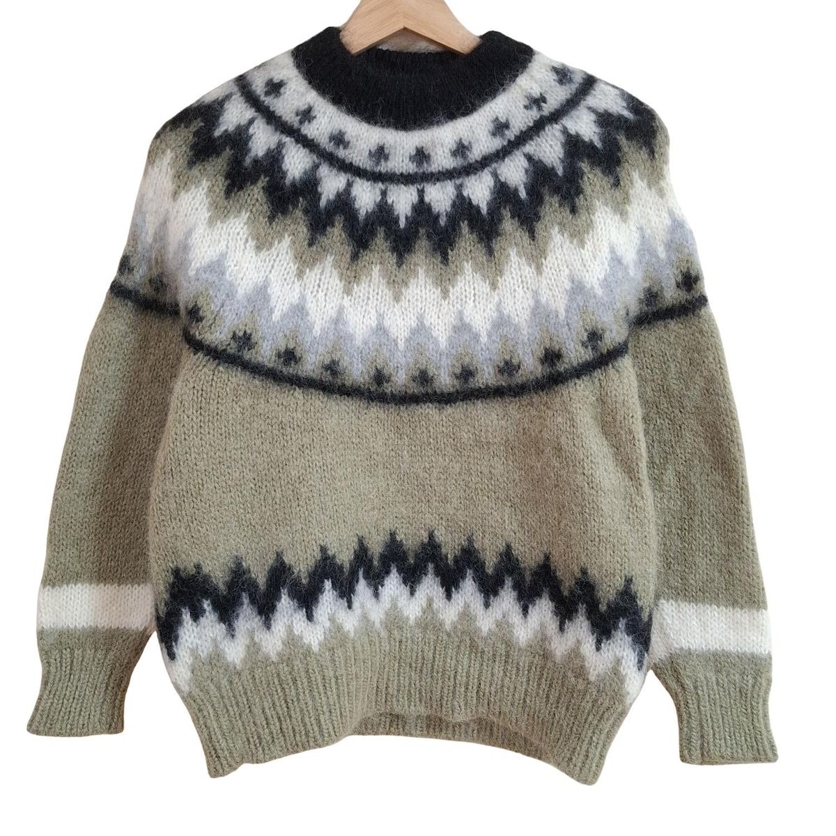 BATONER バトナー 長袖セーター サイズ1 S レディース カーキ×黒×マルチ