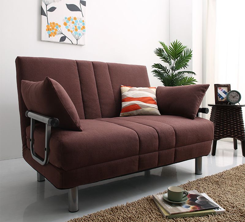 ♪3 WAY セミダブル ハイバック カウチソファベッド ブラウン ファブリック 幅 120 cm ソファ ベッド カウチ ソファベッド おしゃれ 1人暮らし 2人暮らし 来客 簡易ベッド