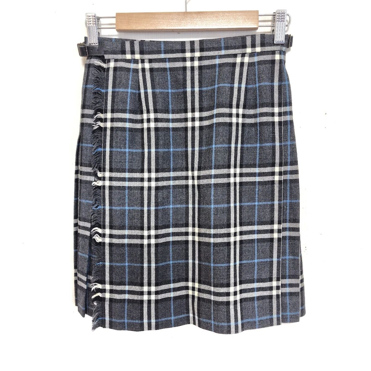 Burberry Blue Label バーバリーブルーレーベル 巻きスカート サイズ36 S レディース - 黒×ライトブルー×マルチ ひざ丈|チェック柄