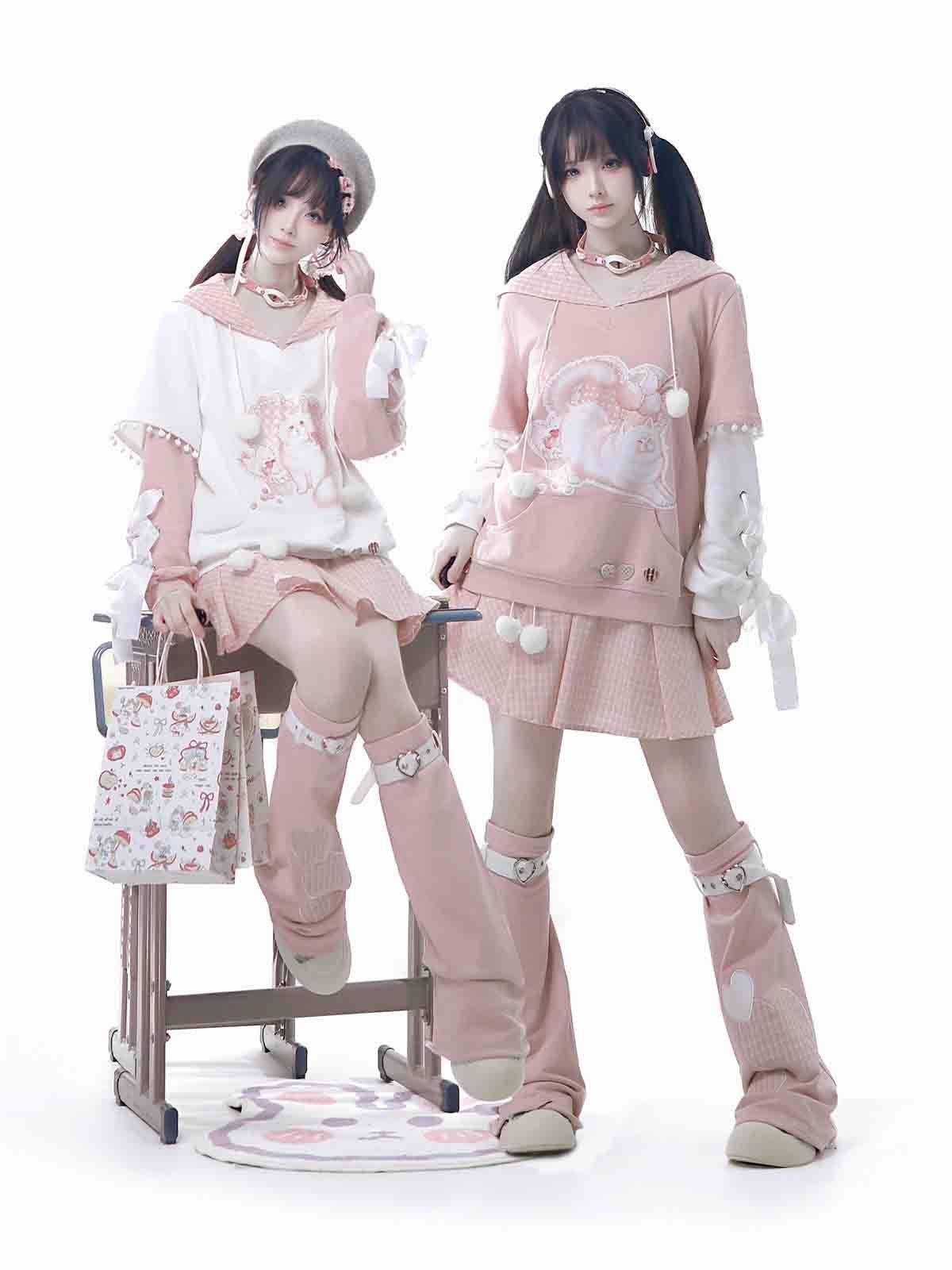 ねこ ロリータ 可愛い Lolita トップス スカート レッグウォーマー 日常 3点セット ガーリー甘めスタイル レディース お出かけ 撮影 イベント コスプレ 仮装 フェミニン華やかコーデ 体型カバー 清楚系 甘かわロリータファッション 猫モチーフ