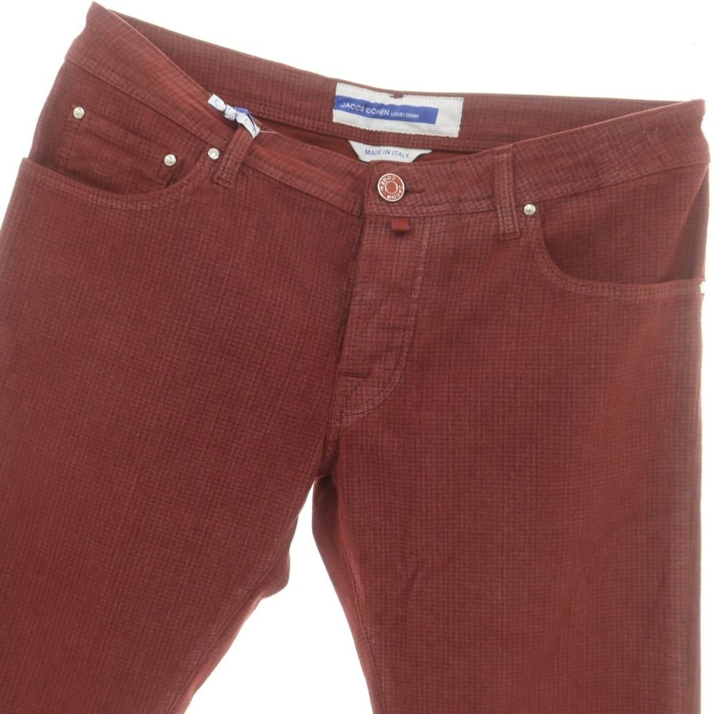 ヤコブコーエン JACOB COHEN NICK ストレッチコットン チェック 5ポケットパンツ レッドxブラウン サイズ34 メンズ
