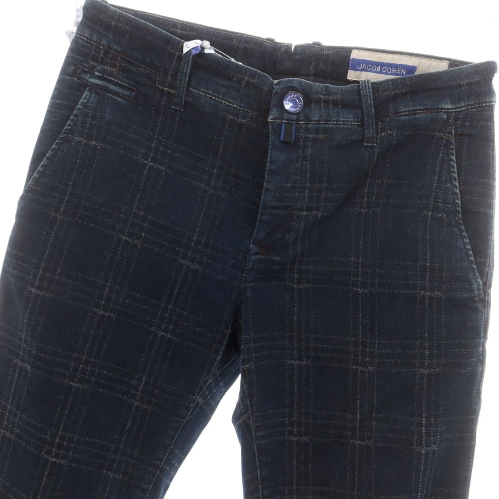 ヤコブコーエン JACOB COHEN BOBBY ストレッチコットン チェック カジュアルスラックスパンツ ネイビー サイズ34 メンズ