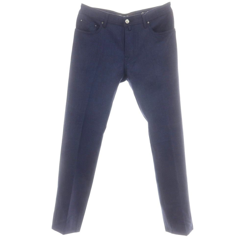ヤコブコーエン JACOB COHEN BARD ストレッチウールカシミヤ チェック 5ポケットパンツ ネイビー サイズ34 メンズ