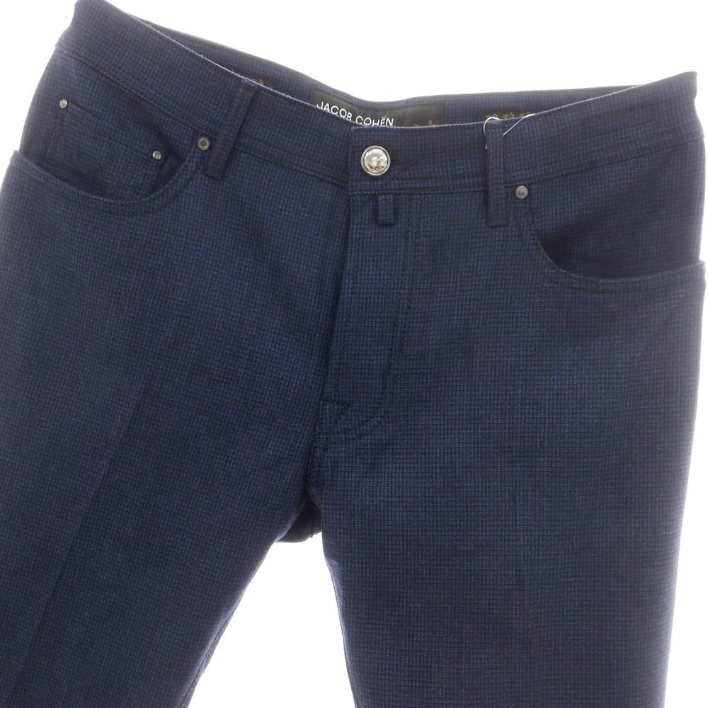 ヤコブコーエン JACOB COHEN BARD ストレッチウールカシミヤ チェック 5ポケットパンツ ネイビー サイズ34 メンズ