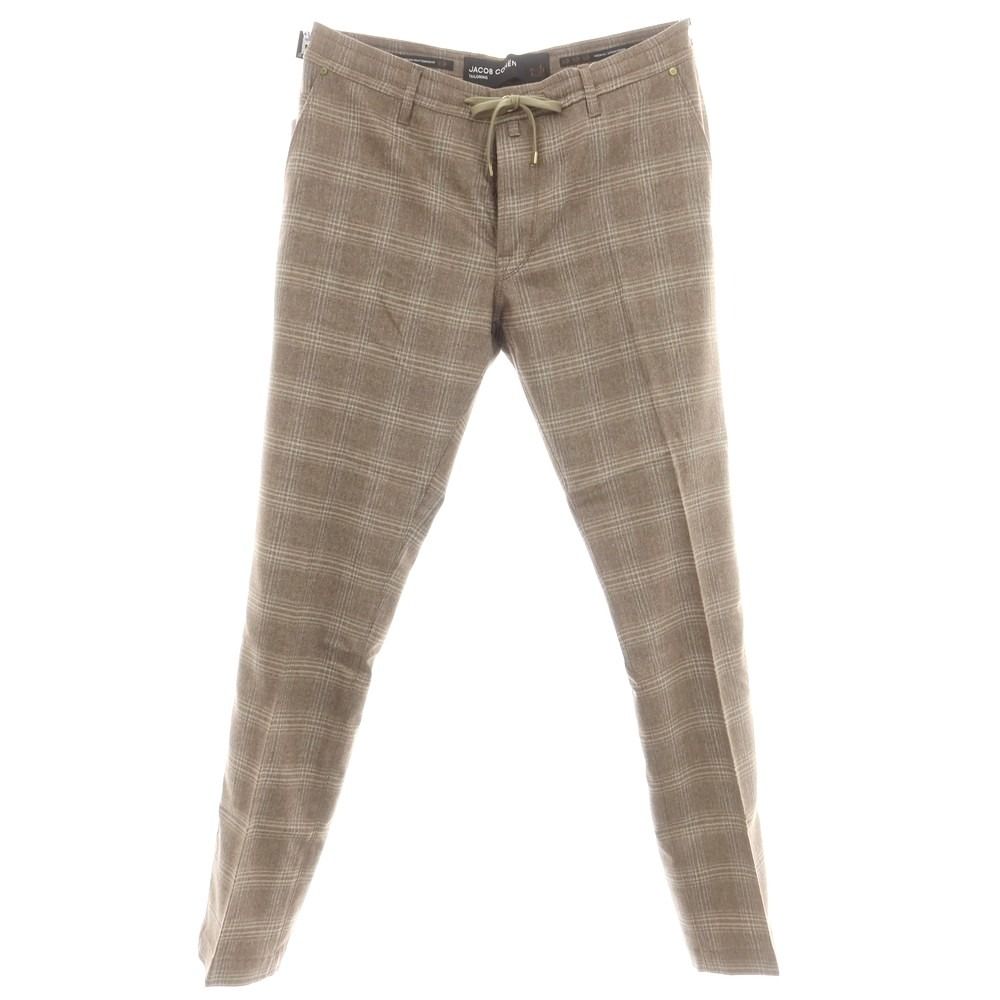 ヤコブコーエン JACOB COHEN PHARREL ACTIVE ストレッチウールカシミヤ チェック イージースラックスパンツ ブラウン サイズ34 メンズ